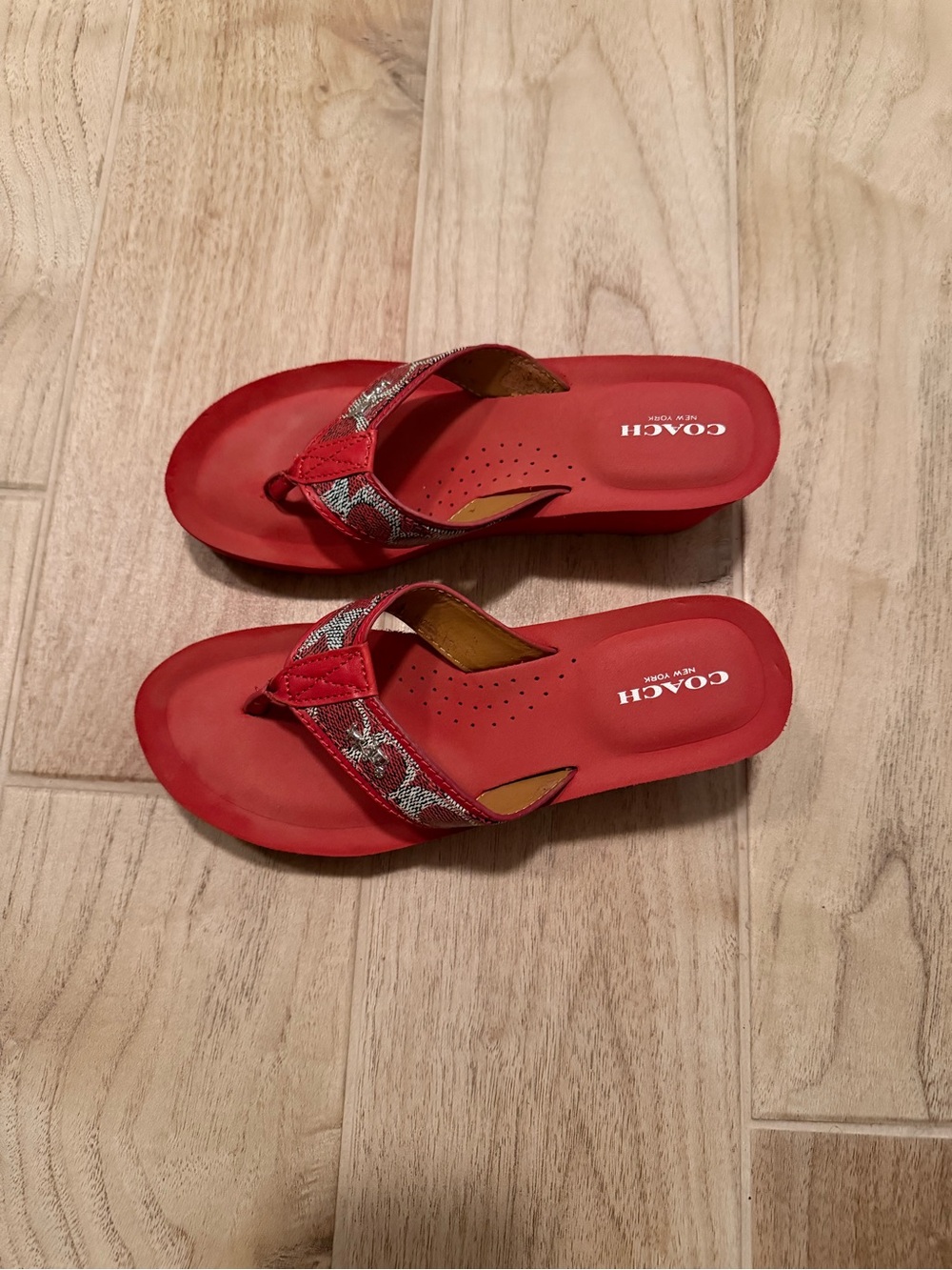 Coach Red Women's Embroidered Thong Sandals